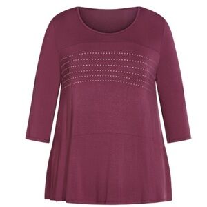 Avenue Plum Heat Stud Embellished Top Size 16 (R23.5)